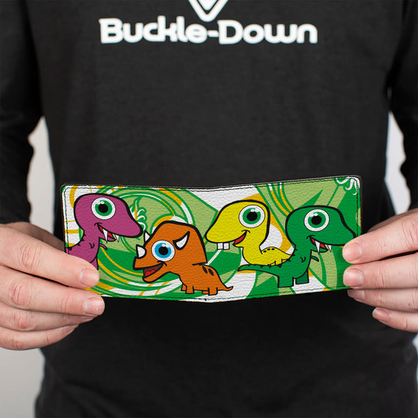 Buckle-Down Bi-Fold Wallet - Cute Dinosaurs Yellow Green