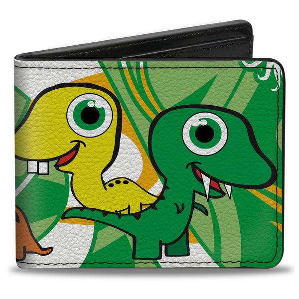 Buckle-Down Bi-Fold Wallet - Cute Dinosaurs Yellow Green