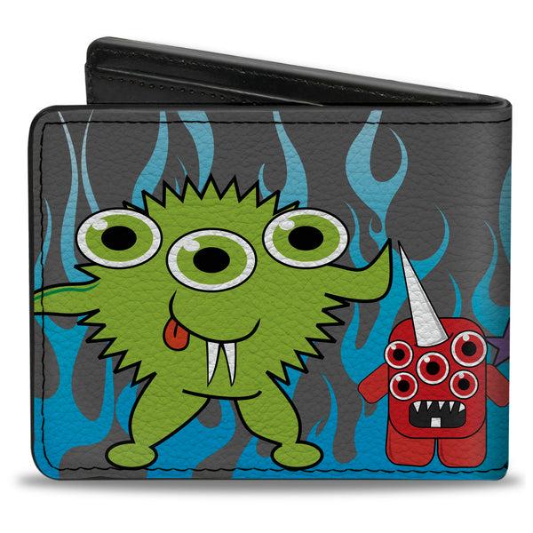 Buckle-Down Bi-Fold Wallet - Cute Monsters Gray Flame Blue