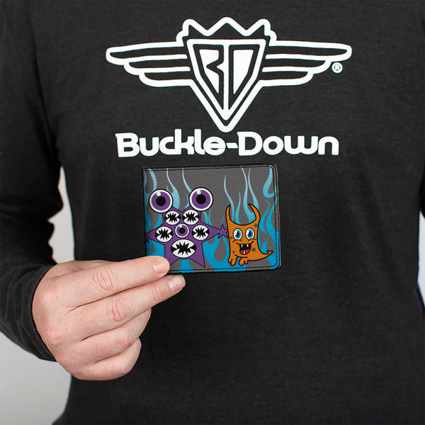 Buckle-Down Bi-Fold Wallet - Cute Monsters Gray Flame Blue