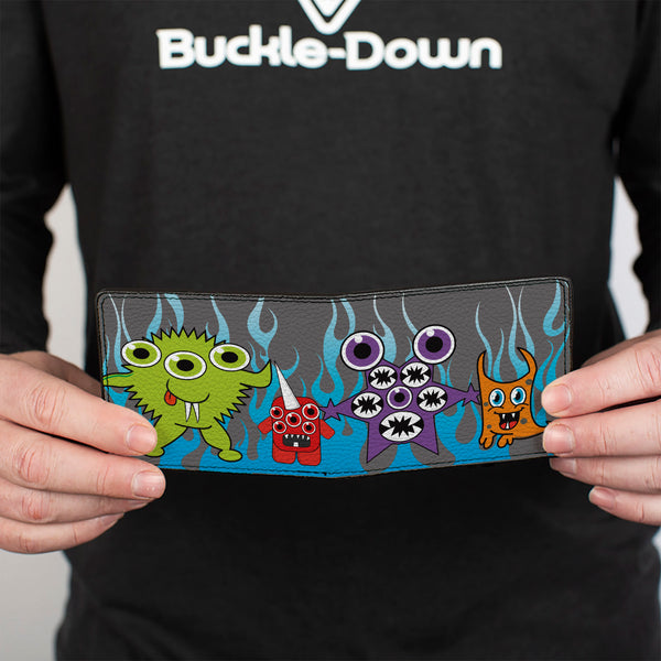 Buckle-Down Bi-Fold Wallet - Cute Monsters Gray Flame Blue