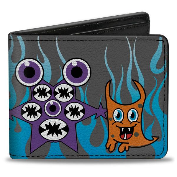 Buckle-Down Bi-Fold Wallet - Cute Monsters Gray Flame Blue