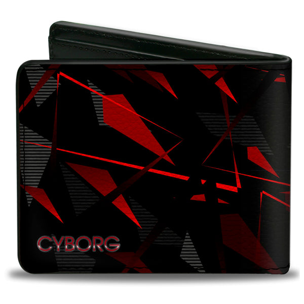 Buckle-Down Bi-Fold Wallet - CYBORG C Icon + Text Abstract Black Reds Grays