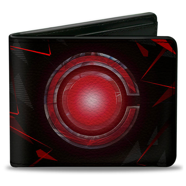 Buckle-Down Bi-Fold Wallet - CYBORG C Icon + Text Abstract Black Reds Grays