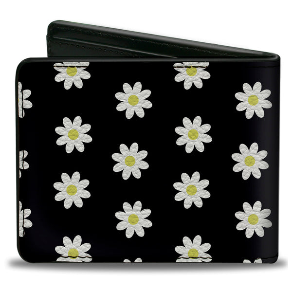 Buckle-Down Bi-Fold Wallet - Daisies Scattered Black White Yellow