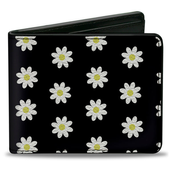 Buckle-Down Bi-Fold Wallet - Daisies Scattered Black White Yellow