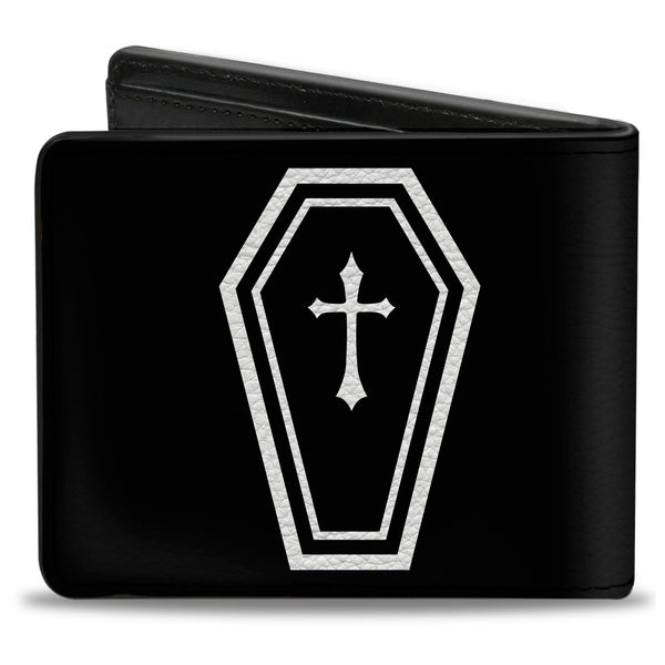 Buckle-Down Bi-Fold Wallet - DEATH W Coffin Old English Black White