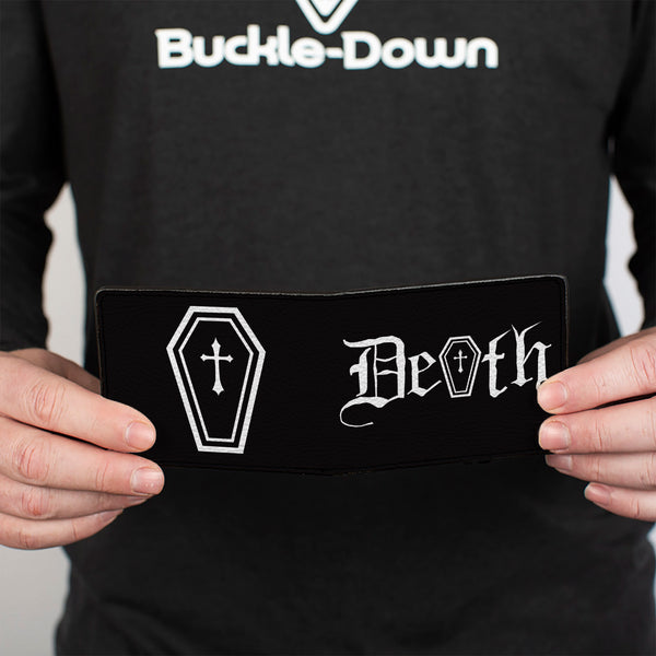 Buckle-Down Bi-Fold Wallet - DEATH W Coffin Old English Black White