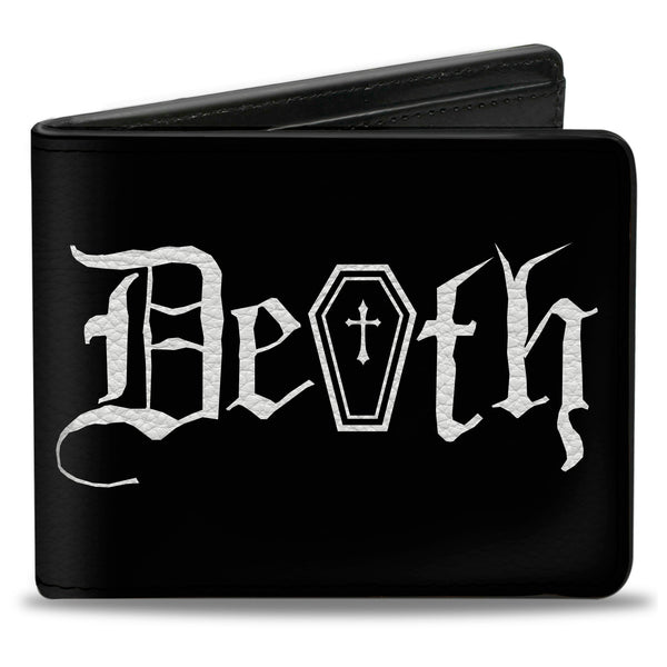 Buckle-Down Bi-Fold Wallet - DEATH w Coffin Old English Black White