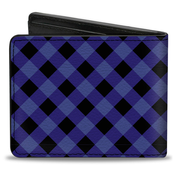 Buckle-Down Bi-Fold Wallet - Diagonal Buffalo Plaid Black Blue