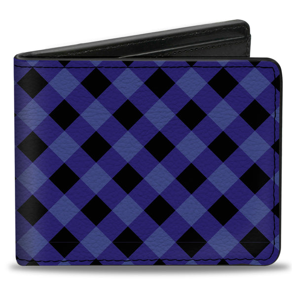 Buckle-Down Bi-Fold Wallet - Diagonal Buffalo Plaid Black Blue