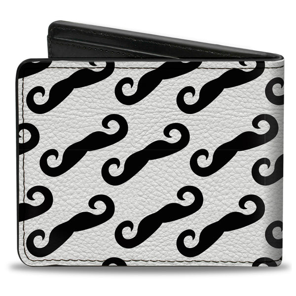 Buckle-Down Bi-Fold Wallet - Diagonal Handlebar Mustaches White Black