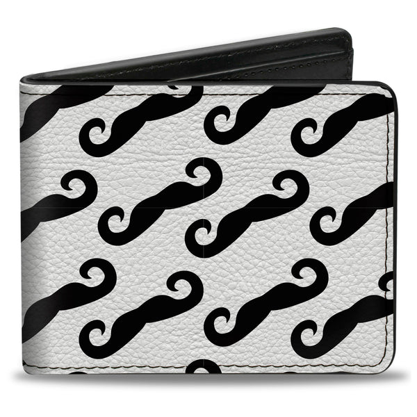 Buckle-Down Bi-Fold Wallet - Diagonal Handlebar Mustaches White Black