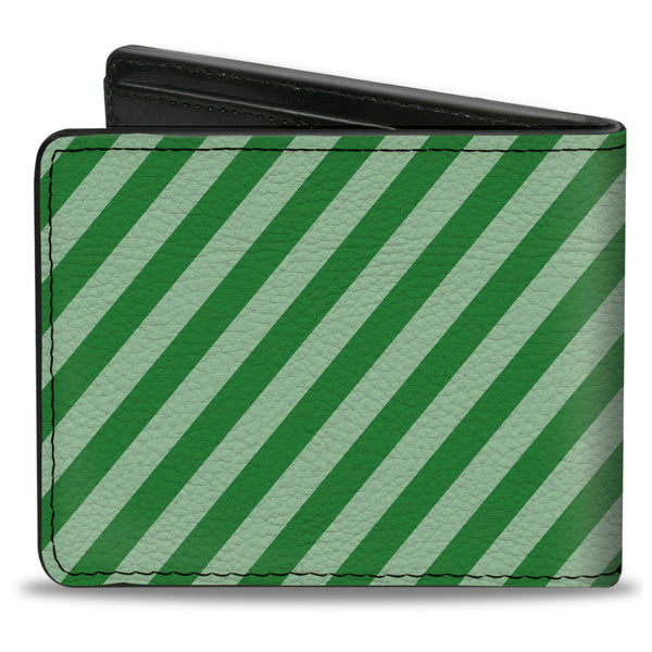 Buckle-Down Bi-Fold Wallet - Diagonal Stripes Pastel Greens