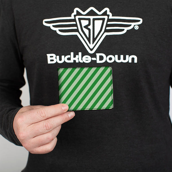 Buckle-Down Bi-Fold Wallet - Diagonal Stripes Pastel Greens