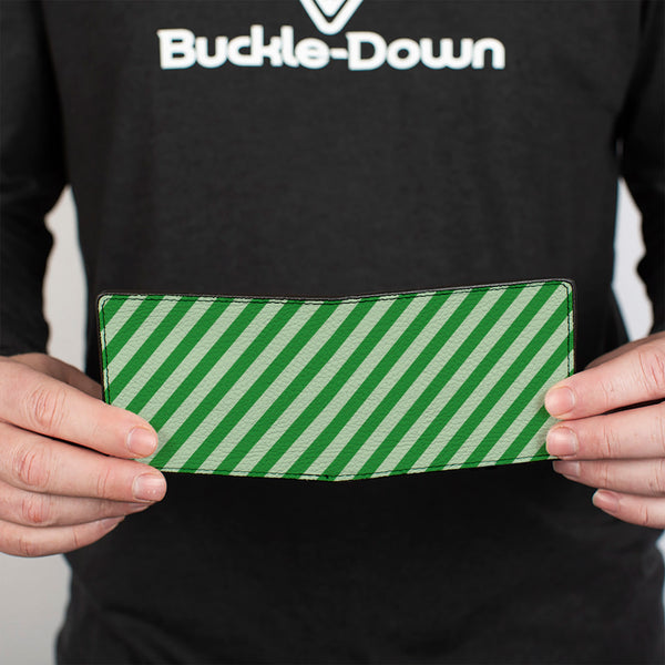 Buckle-Down Bi-Fold Wallet - Diagonal Stripes Pastel Greens