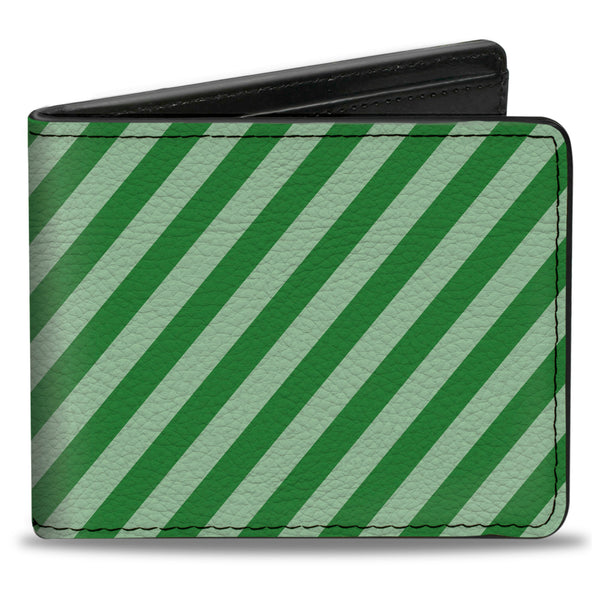 Buckle-Down Bi-Fold Wallet - Diagonal Stripes Pastel Greens