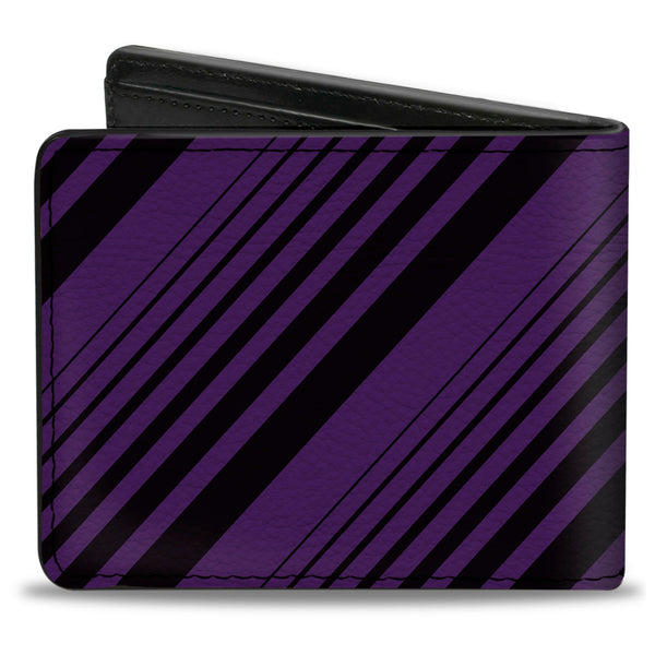 Buckle-Down Bi-Fold Wallet - Diagonal Stripes Purples