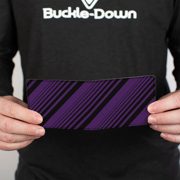 Buckle-Down Bi-Fold Wallet - Diagonal Stripes Purples
