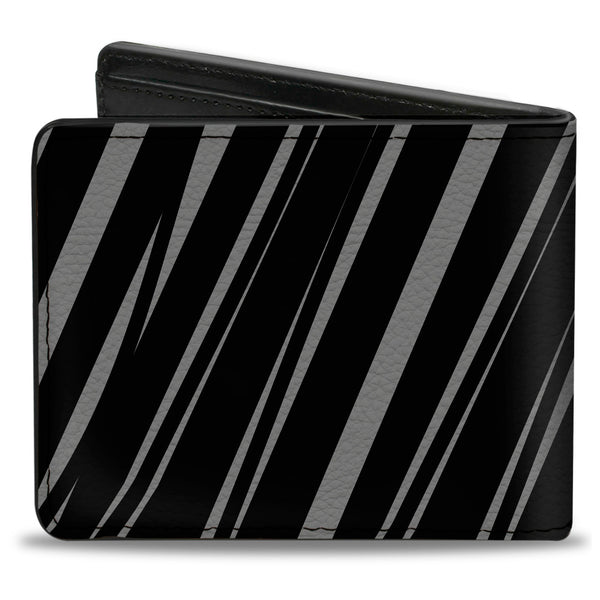 Buckle-Down Bi-Fold Wallet - Diagonal Stripes Scribble Gray Black