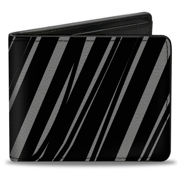 Buckle-Down Bi-Fold Wallet - Diagonal Stripes Scribble Gray Black