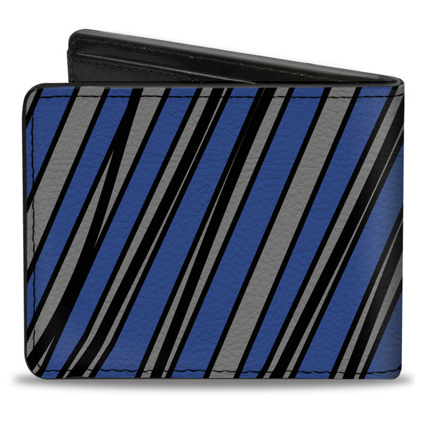 Buckle-Down Bi-Fold Wallet - Diagonal Stripes Scribble Gray Blue