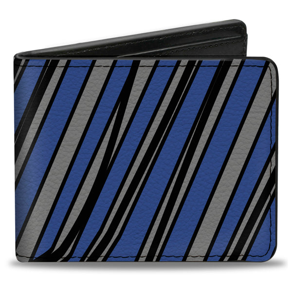 Buckle-Down Bi-Fold Wallet - Diagonal Stripes Scribble Gray Blue