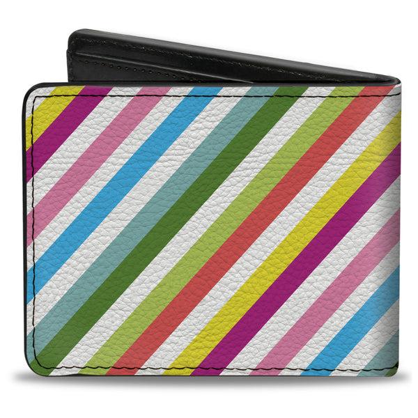 Buckle-Down Bi-Fold Wallet - Diagonal Stripes White Multi Color