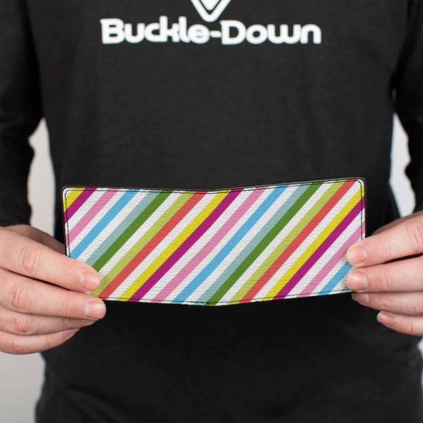 Buckle-Down Bi-Fold Wallet - Diagonal Stripes White Multi Color