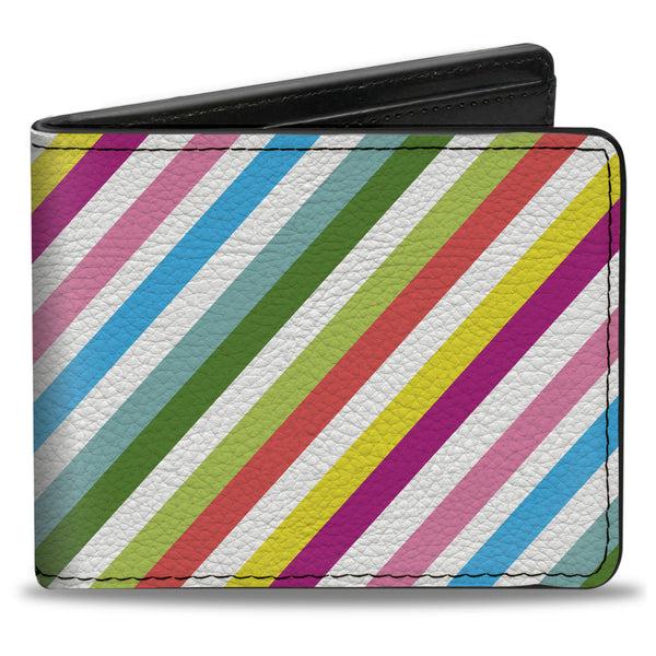 Buckle-Down Bi-Fold Wallet - Diagonal Stripes White Multi Color