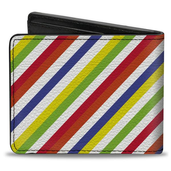Buckle-Down Bi-Fold Wallet - Diagonal Stripes White Multi Neon