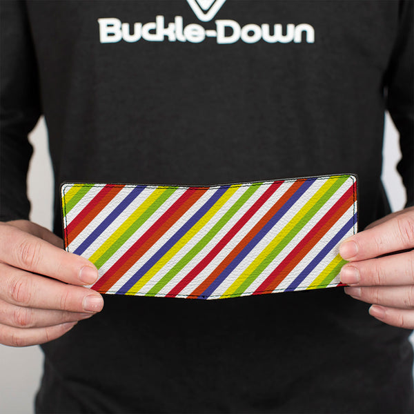 Buckle-Down Bi-Fold Wallet - Diagonal Stripes White Multi Neon