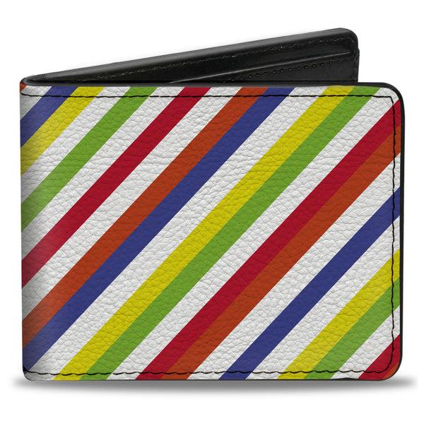 Buckle-Down Bi-Fold Wallet - Diagonal Stripes White Multi Neon