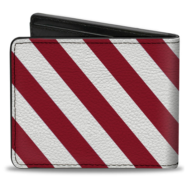 Buckle-Down Bi-Fold Wallet - Diagonal Stripes2 White Burgundy
