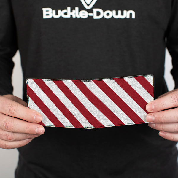 Buckle-Down Bi-Fold Wallet - Diagonal Stripes2 White Burgundy