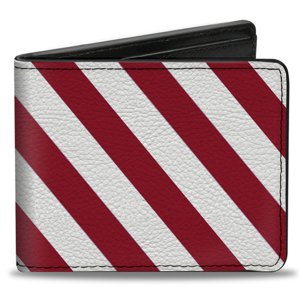 Buckle-Down Bi-Fold Wallet - Diagonal Stripes2 White Burgundy