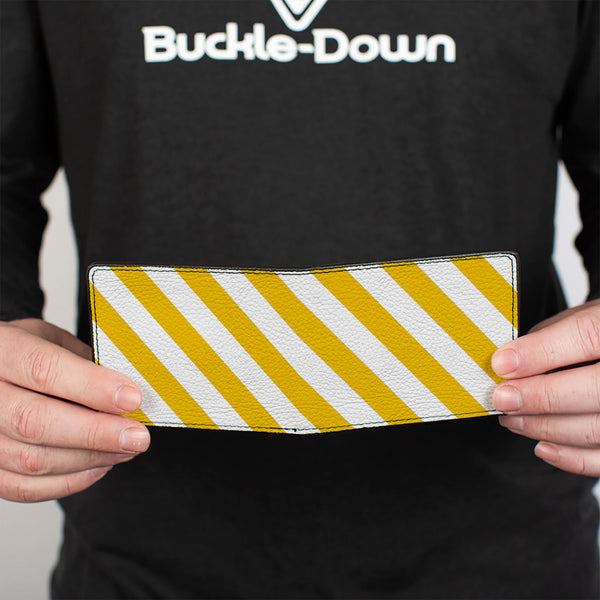 Buckle-Down Bi-Fold Wallet - Diagonal Stripes2 White Golden Yellow