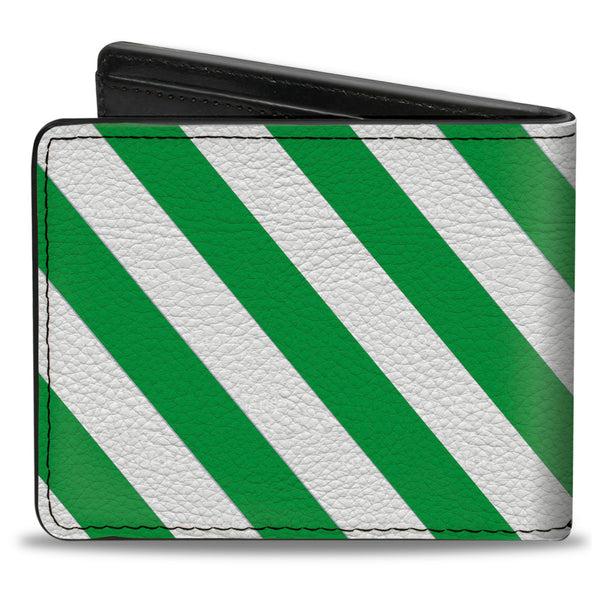 Buckle-Down Bi-Fold Wallet - Diagonal Stripes2 White Kelly Green