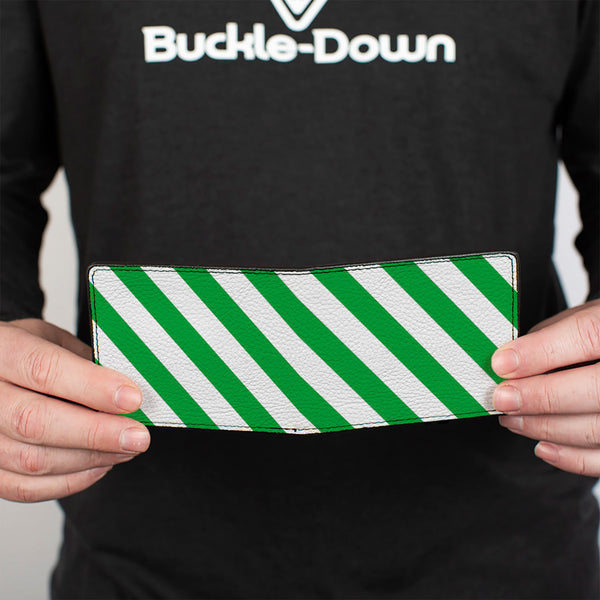 Buckle-Down Bi-Fold Wallet - Diagonal Stripes2 White Kelly Green