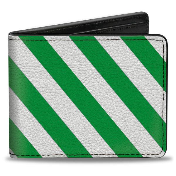 Buckle-Down Bi-Fold Wallet - Diagonal Stripes2 White Kelly Green