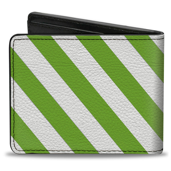 Buckle-Down Bi-Fold Wallet - Diagonal Stripes2 White Lime Green