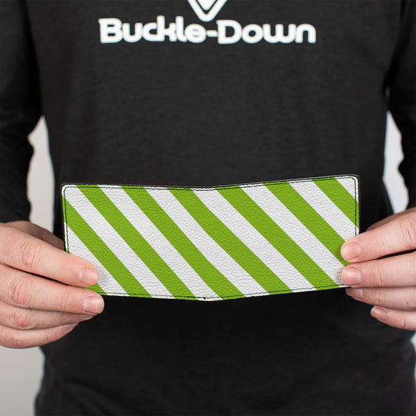 Buckle-Down Bi-Fold Wallet - Diagonal Stripes2 White Lime Green