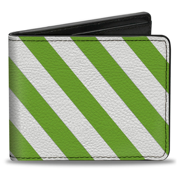 Buckle-Down Bi-Fold Wallet - Diagonal Stripes2 White Lime Green
