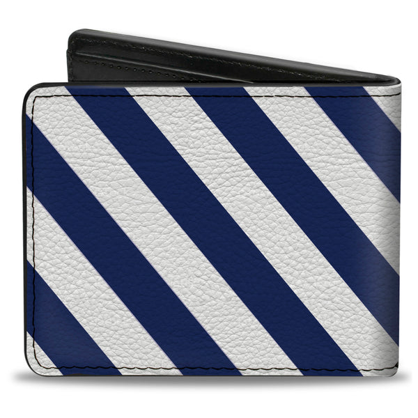 Buckle-Down Bi-Fold Wallet - Diagonal Stripes2 White Royal Blue