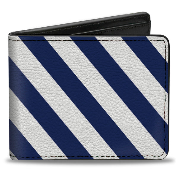 Buckle-Down Bi-Fold Wallet - Diagonal Stripes2 White Royal Blue