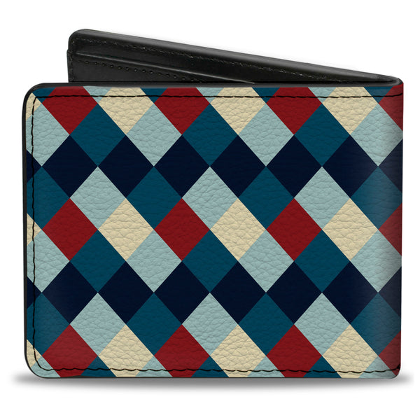Buckle-Down Bi-Fold Wallet - Diamond Plaid Blues Khaki Red