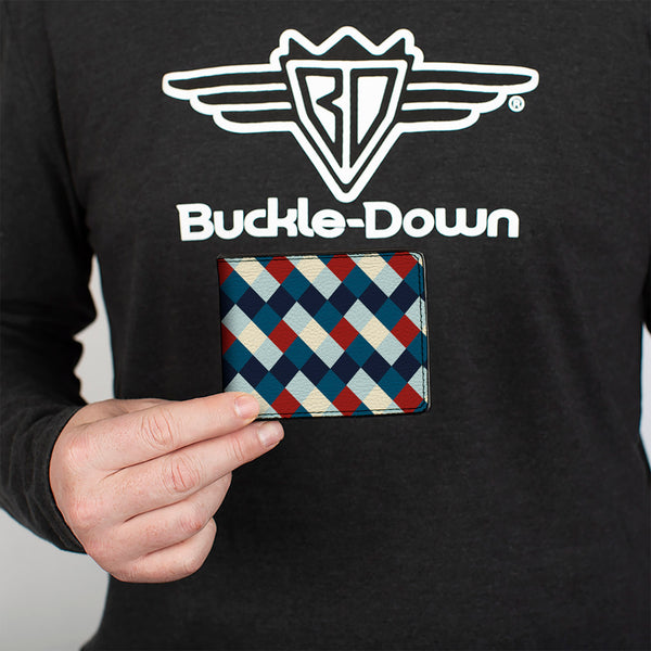Buckle-Down Bi-Fold Wallet - Diamond Plaid Blues Khaki Red