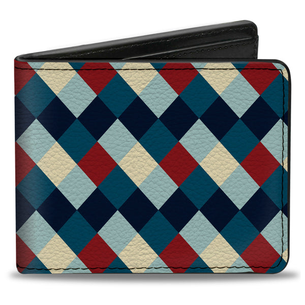 Buckle-Down Bi-Fold Wallet - Diamond Plaid Blues Khaki Red