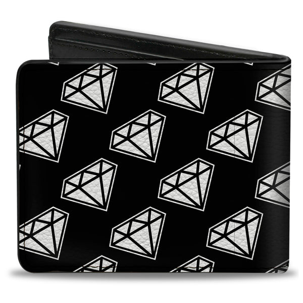 Buckle-Down Bi-Fold Wallet - Diamonds Diagonal Black White