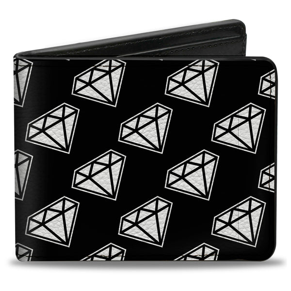 Buckle-Down Bi-Fold Wallet - Diamonds Diagonal Black White